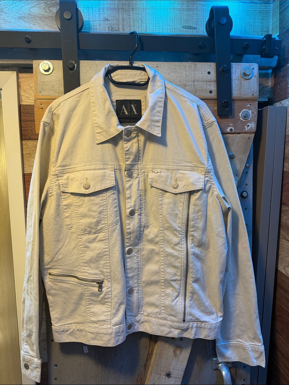 Mens Cream Denim Jacket - Classic Button-Front